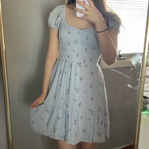hollister powder blue baby doll dress with small daisies and puff sleeves